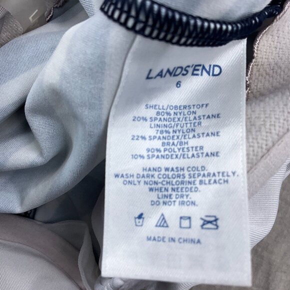 Lands End Swim Top Women 6 Blue White Ruched  Underwire Tankini Bra Wide Strap - Picture 5 of 7